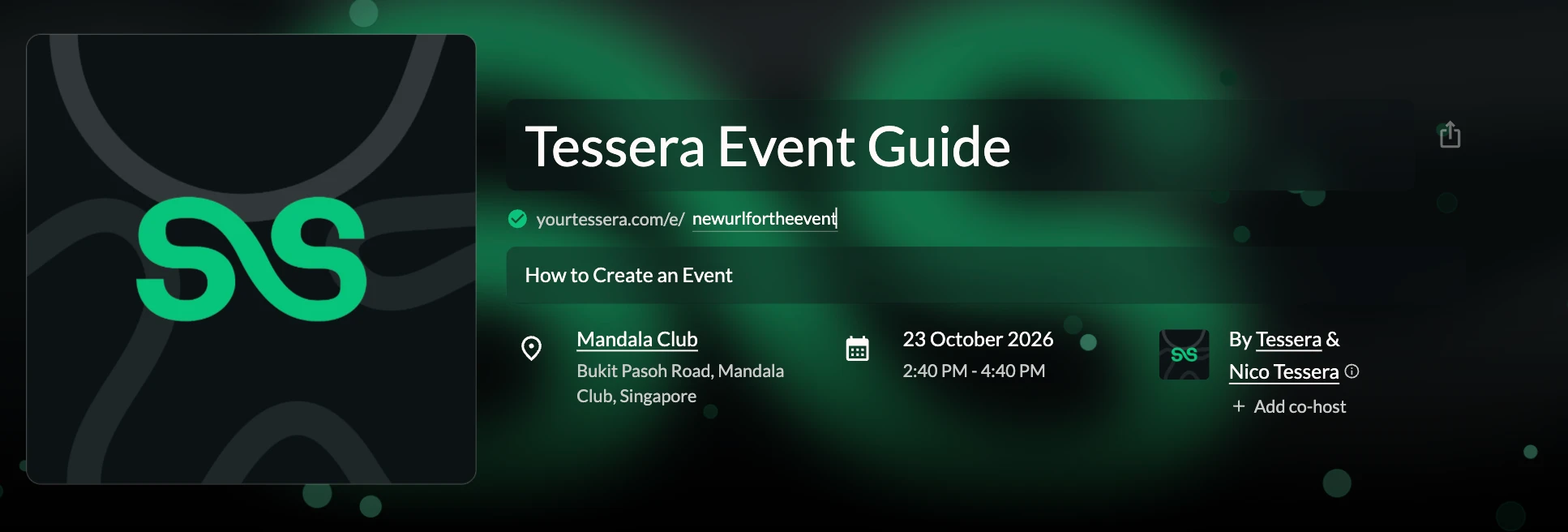 Editing the event link under the event name: a green tick means it's free